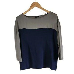 Theory 100% Silk Blouse Pullover Top Blue Taupe Size Small Women
